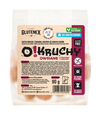 GLUTENEX CIASTKA OWSIANE Z ŻURAWINĄ I JABŁKIEM BEZ DODATKU CUKRÓW BEZGLUTENOWE O!KRUCHY 90 g