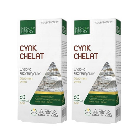 Zestaw: 2x Medica Herbs Cynk Chelat 15mg na wsparcie odporności 60 kaps.