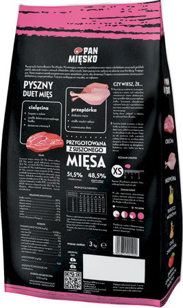 Pan Mięsko Cielęcina z przepiórką XS dla szczeniąt - sucha karma dla psa - 3kg
