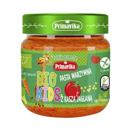 Primavika − Bio Kids, pasta warzywna z kaszą jaglaną bezglutenowa BIO − 160 g