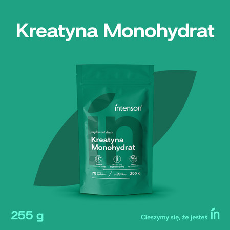 Zestaw Intenson Kreatyna: 1x Monohydrat 255g pure, 1x Monohydrat smak mango-marakuja 260g i 1x Monohydrat smak truskawka-arbuz 260g