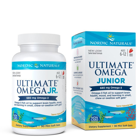 Nordic Naturals Ultimate Omega Junior 680mg Omega-3 kwasy tłuszczowe EPA i DHA 90 kaps. smak truskawka