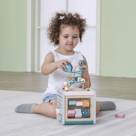 Viga Toys − PolarB Activity Box, drewniane edukacyjne centrum gier 5w1 kostka