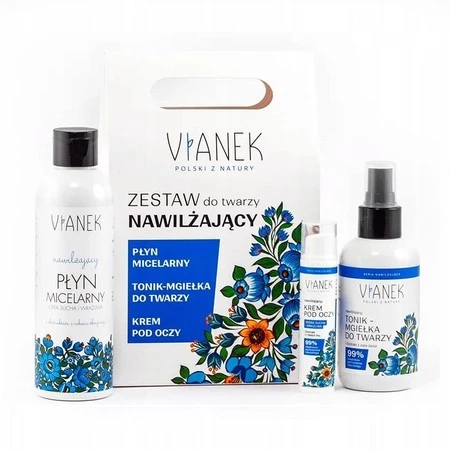 Vianek - Xmas Zestaw nawilżający do twarzy torebka, płyn micelarny 200ml+tonik-mgiełka 150ml+krem pod oczy 15ml