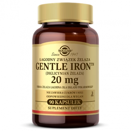 Solgar Gentle Iron (diglicynian żelaza) 20 mg 90 kapsułek