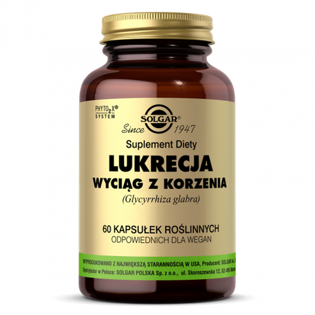 Solgar Lukrecja korzeń wyciag na wsparcie kontroli wagi 60 kaps.