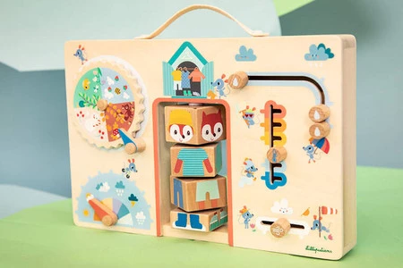Lilliputiens Drewniana tablica manipulacyjna walizka