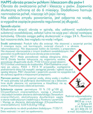 BROS HAPPS - obroża przeciw pchłom i kleszczom dla małych psów 35cm
