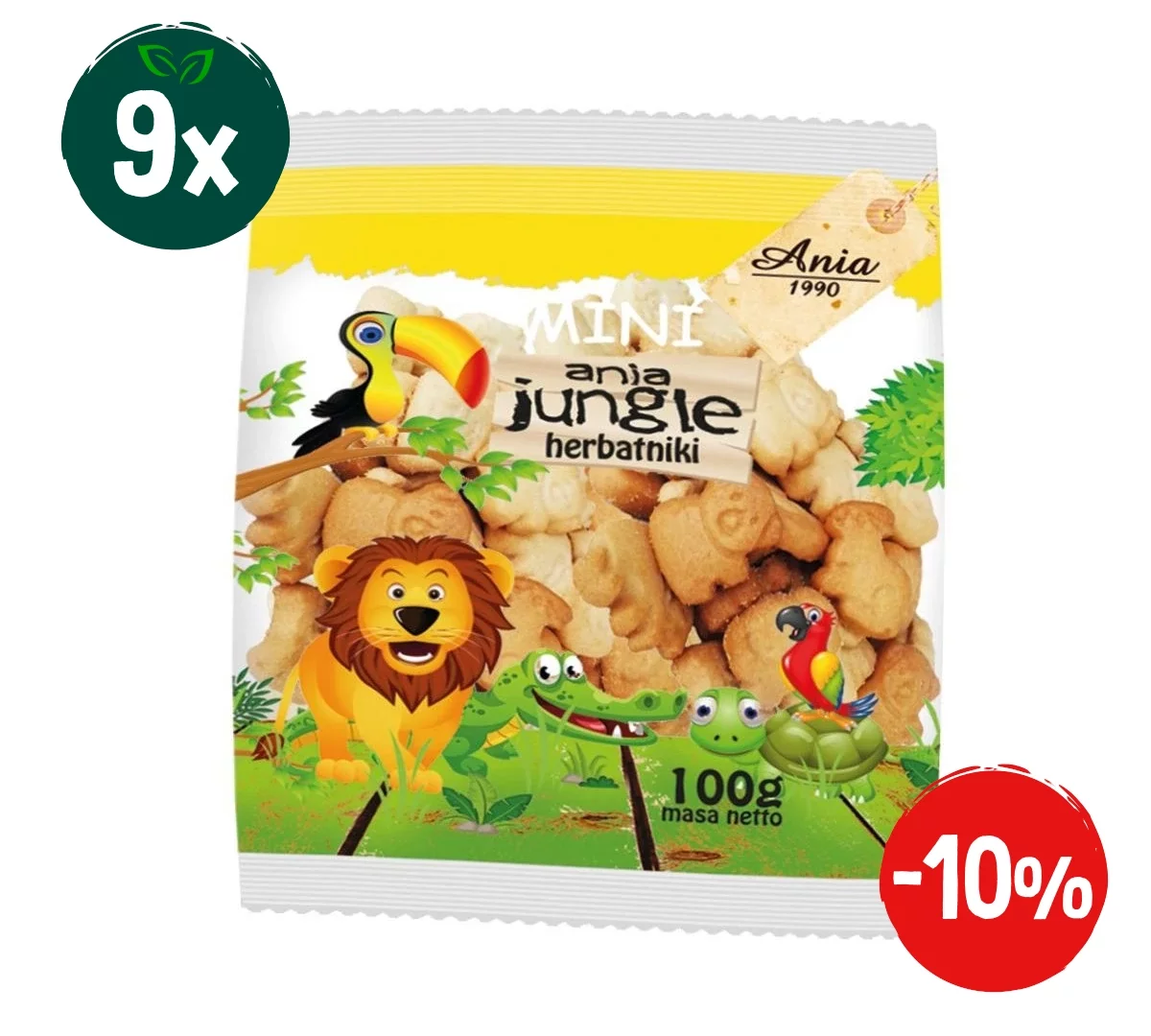 Zestaw: 9x Herbatniki szkolne Mini Jungle 100 g - Nabea.pl