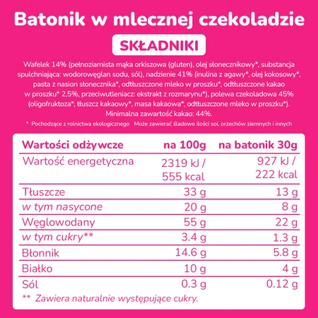 Smileat Triboo, BIO Wafelek z nadzieniem kakaowym w mlecznej czekoladzie, 40 g