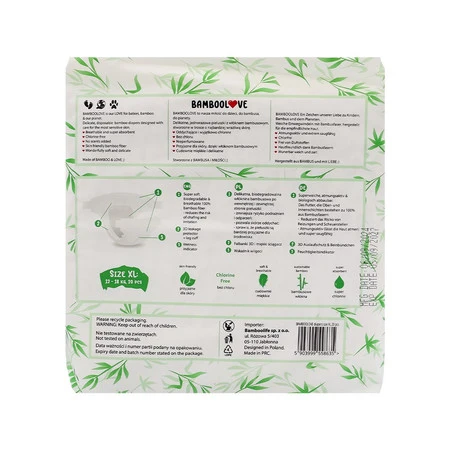 BAMBOOLOVE, Pieluszki jednorazowe bambusowe, rozmiar XL (12-18 kg), 20 szt.