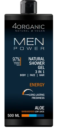 4Organic Naturalny żel pod prysznic Men Power3w1 Energy  500ml