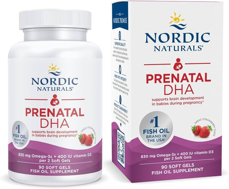Prenatal DHA Omega-3 830mg + D3 400IU 90 kaps. smak truskawka