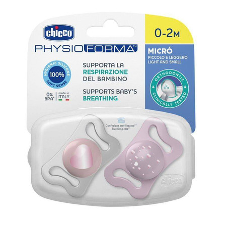 CHICCO 00075126110000 Smoczek MICRO różowy sil 0-2m 2 szt