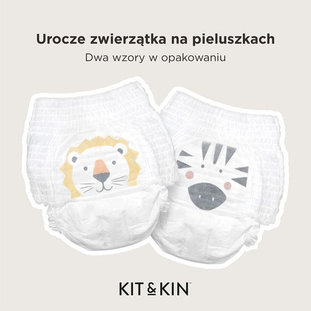 Kit & Kin, Pieluchomajtki Nappy Pants 5 (12-17 kg), Zebra/Lew, 20 szt.