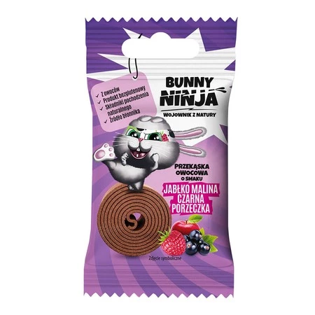 Zestaw 5x Bunny Ninja - Przekąska owocowa o smaku jabłko-malina-czarna porzeczka 15 g