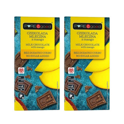 Zestaw: 2x Pure & Good Czekolada mleczna z mango bez dodatku cukru 75g