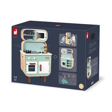 Janod Dwustronna drewniana kuchnia z pralką 2w1, z dźwiękiem, światłem LED i 8 akcesoriami