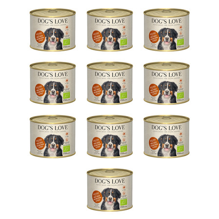 Zestaw 10x DOG'S LOVE BIO RIND - ekologiczna wołowina z ryżem, cukinią i jabłkiem (200g)