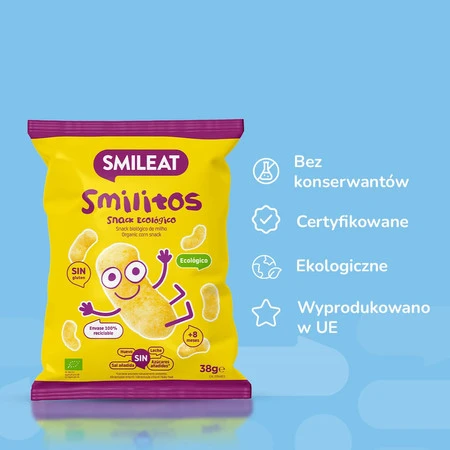 Smileat, BIO Smilitos, Chrupki kukurydziane z oliwą z oliwek z pierwszego tłoczenia 8m+, 38g