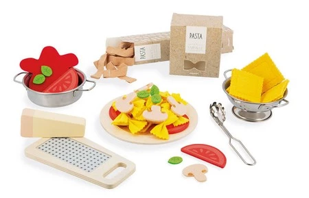 Janod Filcowy zestaw makaronów i akcesoria do przyrządzania włoskiej pasty 3+