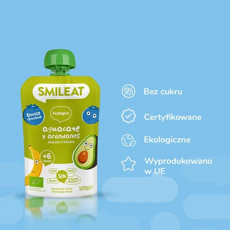 Smileat, BIO Mus z jagodami i awokado 6m+, 100g