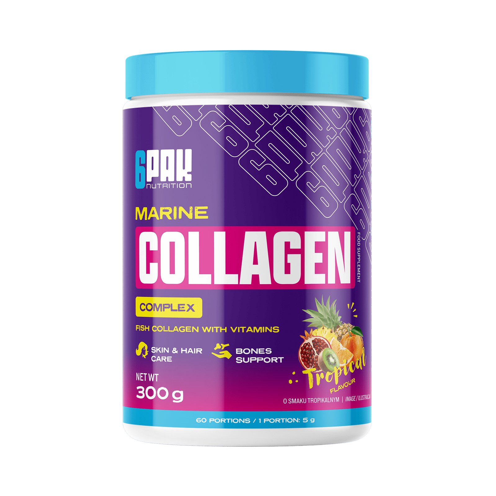 6PAK MARINE COLLAGEN COMPLEX 300g smak owoce tropikalne - Nabea.pl