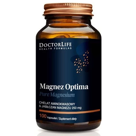 Doctor Life Magnez Optima chelat aminokwasowy i Jabłczan Magnezu 200mg suplement diety 100 kaps.