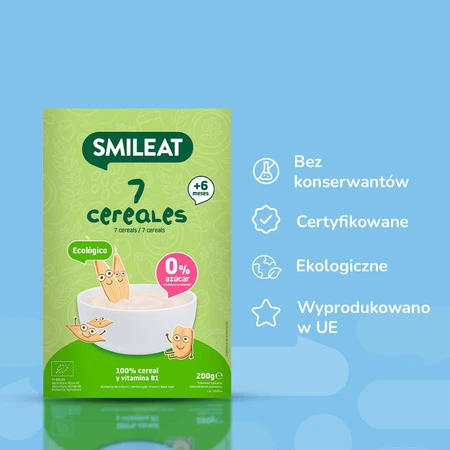 Smileat, Bio Kaszka dla niemowląt 7 zbóż 6m+, 200g