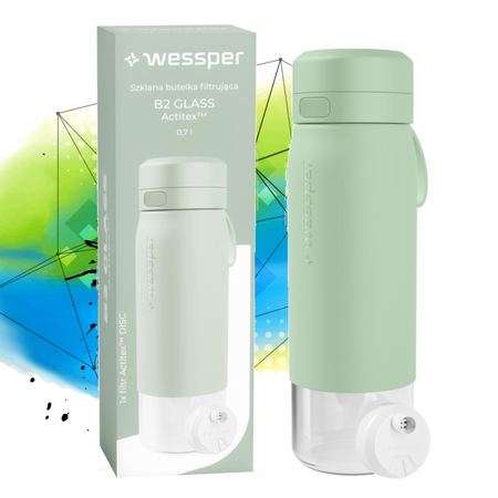 Wessper Butelka szklana na wodę filtrująca B2 GLASS Actitex miętowa 700 ml