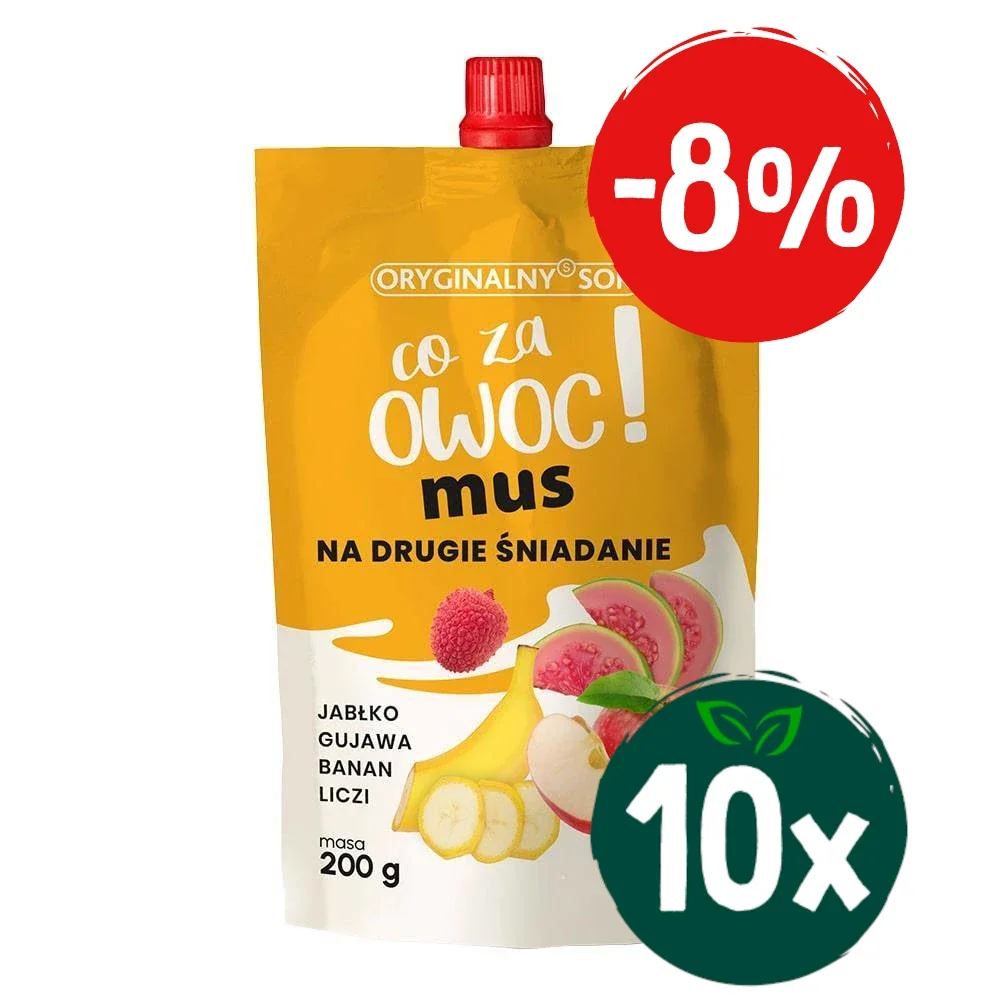 Zestaw: 10x Mus:jabłko, gujawa, banan i cytryna bez dodatku cukru 200 g - Nabea.pl