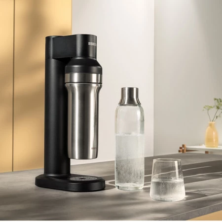 Brita Soda TRIO - Saturator - system nagazowywania wody czarny + cylinder BRITA CO₂ + butelka szklana 0,84l + butelka stalowa 0,5l