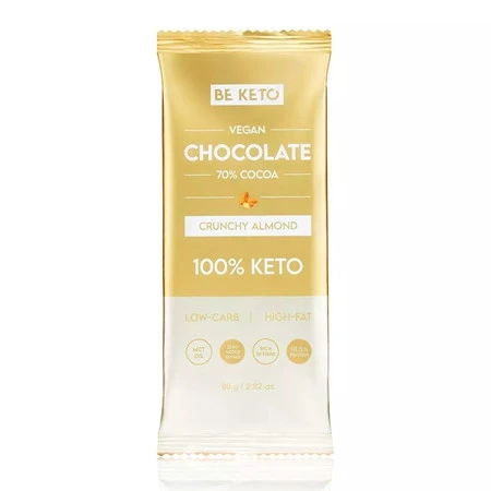 BeKeto Wegańska Keto Czekolada z olejem MCT chrupiący migdał 80g x10