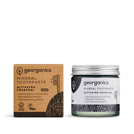 Georganics, Mineralna pasta do zębów w słoiku, bez fluoru, do codziennej pielęgnacji, z aktywnym węglem, 60 ml