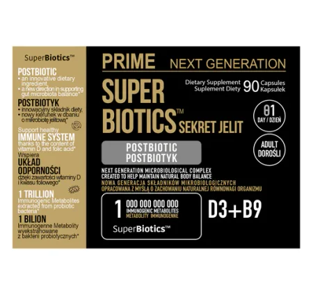Prime Next Generation Postbiotyk z witaminą D3 i B9, 550 mg SuperBiotics™ 90 kaps. 90 dni stosowania