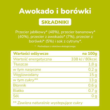 Smileat, BIO Mus z jagodami i awokado 6m+, 100g