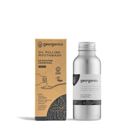 Georganics, Olej do płukania jamy ustnej, z naturalnym składem, do codziennej pielęgnacji, z aktywnym węglem, 100 ml
