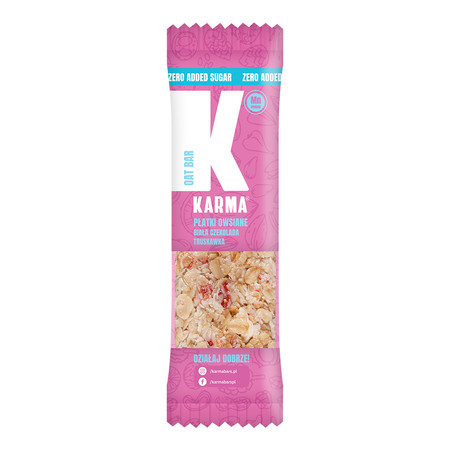 Karma Baton owsiany z białą czekoladą bez dodatku cukru, kokosem i truskawkami 35 g