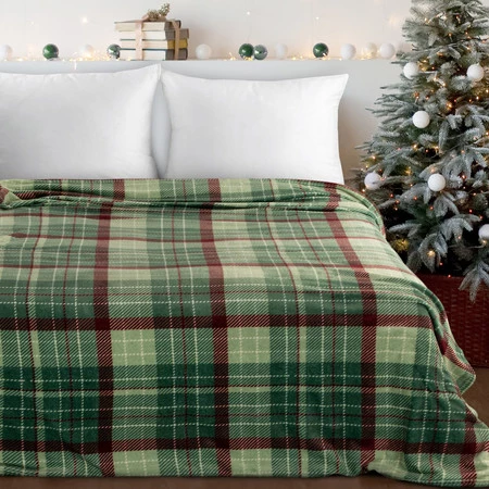 Koc świąteczny w kratę zielony, 150 x 200 cm