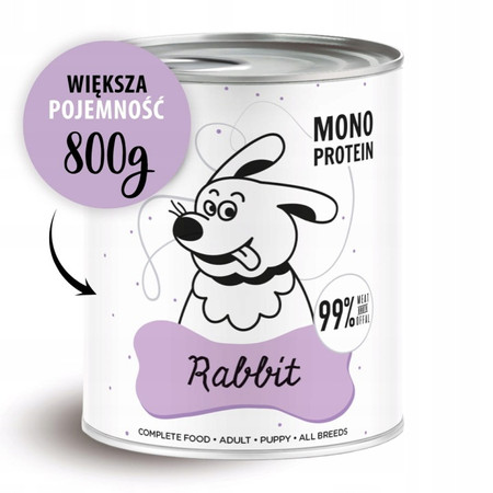 Paka Zwierzaka Pepe Rabbit 99% królik- karma mokra dla psa - 800g
