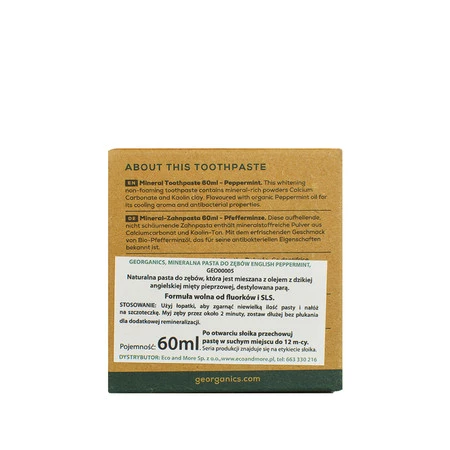 Georganics, Mineralna pasta do zębów w słoiku English Peppermint, 60ml