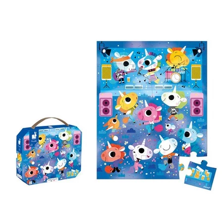 Janod Puzzle w walizce Jednorożce na koncercie rockowym 24 elementy 3+, Made in France