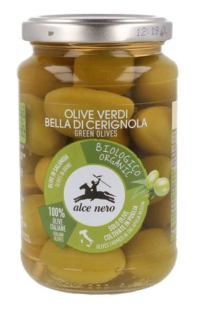 OLIWKI ZIELONE BELLA DI CERIGNOLA Z PESTKĄ W ZALEWIE BIO 350 g (180 g) - ALCE NERO