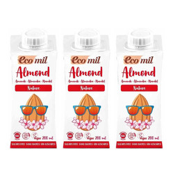 Zestaw: 3x EcoMil − Napój migdałowy bez cukru bezgl. BIO − 200 ml