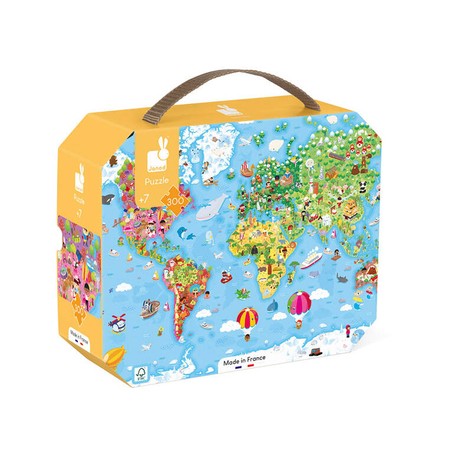 Janod Puzzle w walizce Ogromna mapa świata 300 elementów 7+ Made in France (stary indeks: J02656)