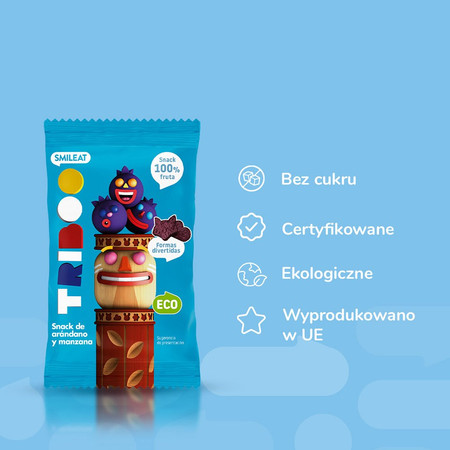 Smileat Triboo, BIO Sminolas, Żelki owocowe bez cukru Jabłko i Jagoda, 25g