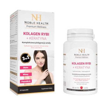 Noble Health Kolagen rybi NatiCol® + keratyną kompleksowa formuła dla włosów, skóry i paznokci 60 kaps.