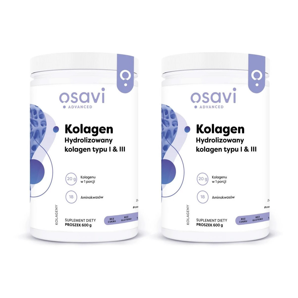 Zestaw 2x OSAVI Kolagen Hydrolizowany typu I & III (600 g) - Nabea.pl