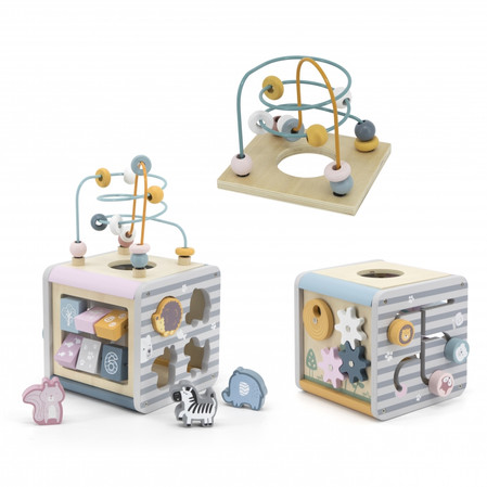 Viga Toys − PolarB Activity Box, drewniane edukacyjne centrum gier 5w1 kostka