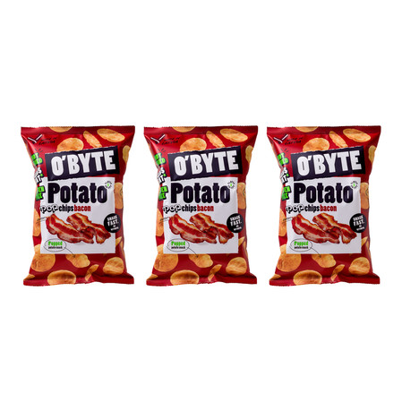 Zestaw: 3x O'BYTE Chipsy ziemniaczane o smaku bekonu 90 g